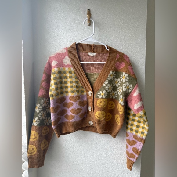 Dreamers By Debut Sweaters - DEBUT PATCHWORK COLORBLOCK CROPPED CARDIGAN EUC SIZE EXTRA SMALL
